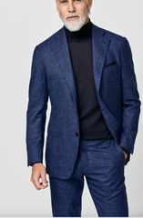 Loro Piana MOOVING Royal Blue S120 Natural Stretch Wool Glencheck With Windowpane