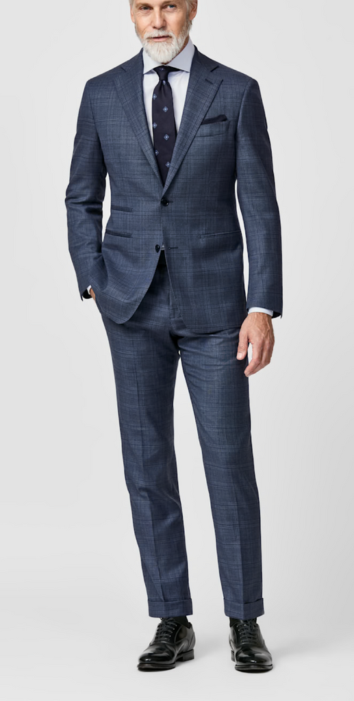 Loro Piana ZELANDER Slate Blue S120 Merino Wool Sharkskin with Check