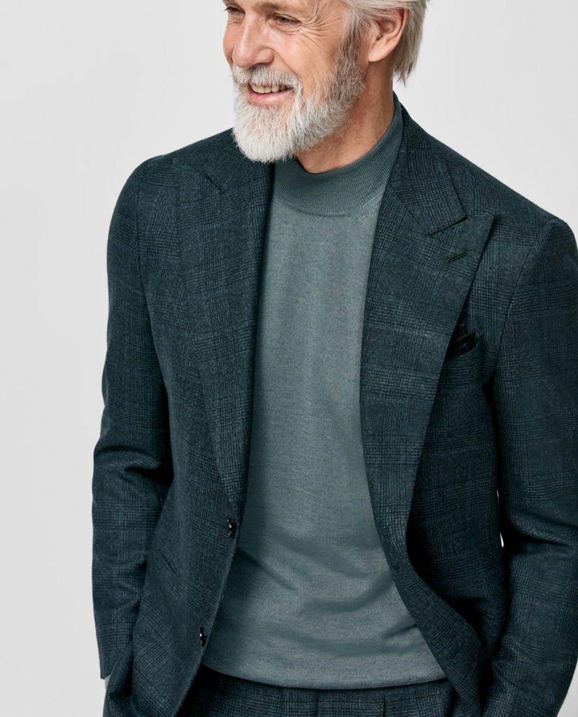 Loro Piana ZELANDER Bottle Green Natural Stretch S120 Merino Wool with Blue Glencheck