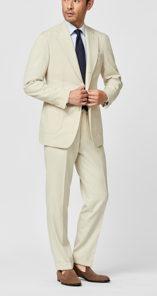 Drago Ivory Natural Bi Stretch S130 Tropical Wool Solaro Herringbone