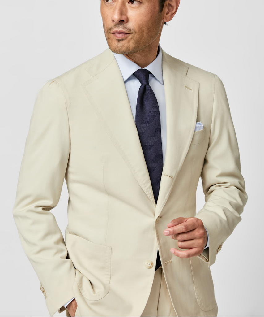 Drago Ivory Natural Bi Stretch S130 Tropical Wool Solaro Herringbone