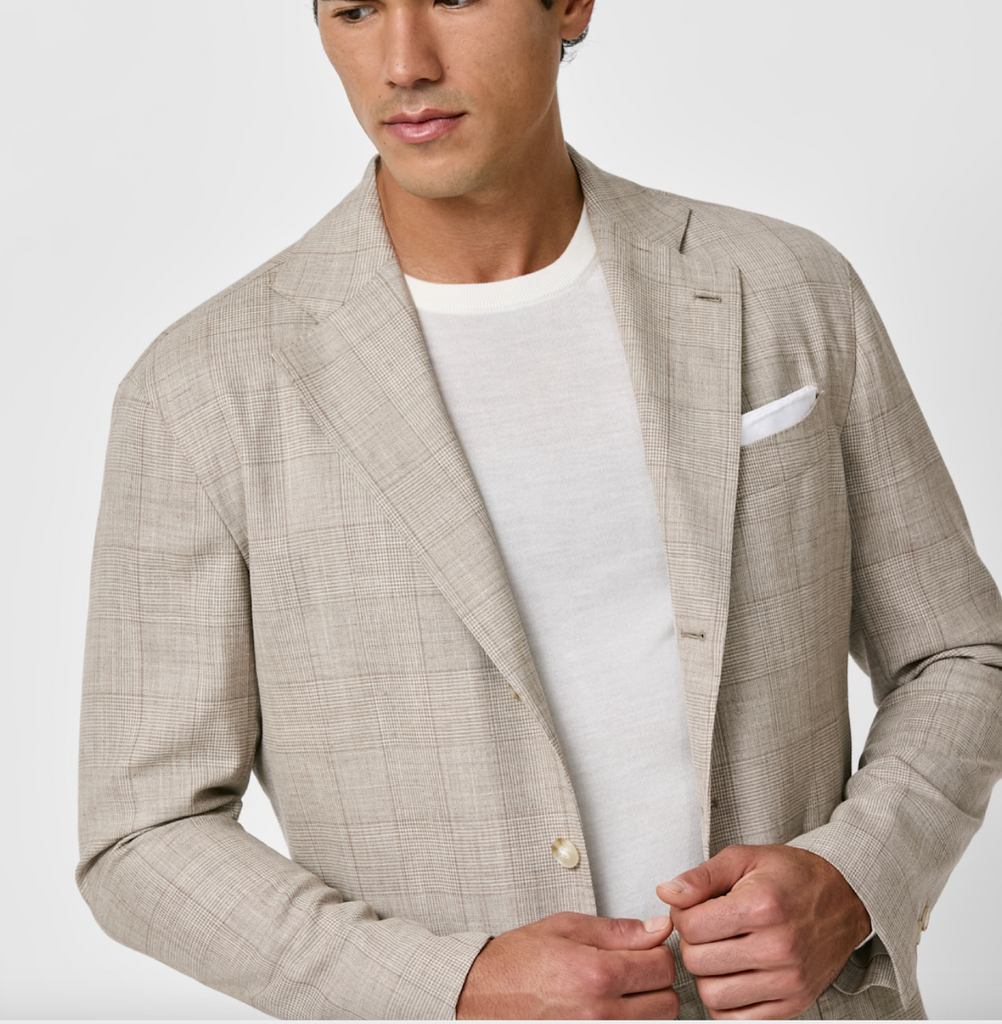 Loro Piana SUMMERTIME Light Beige Sand Tropical Wool, Silk & Linen with Glencheck