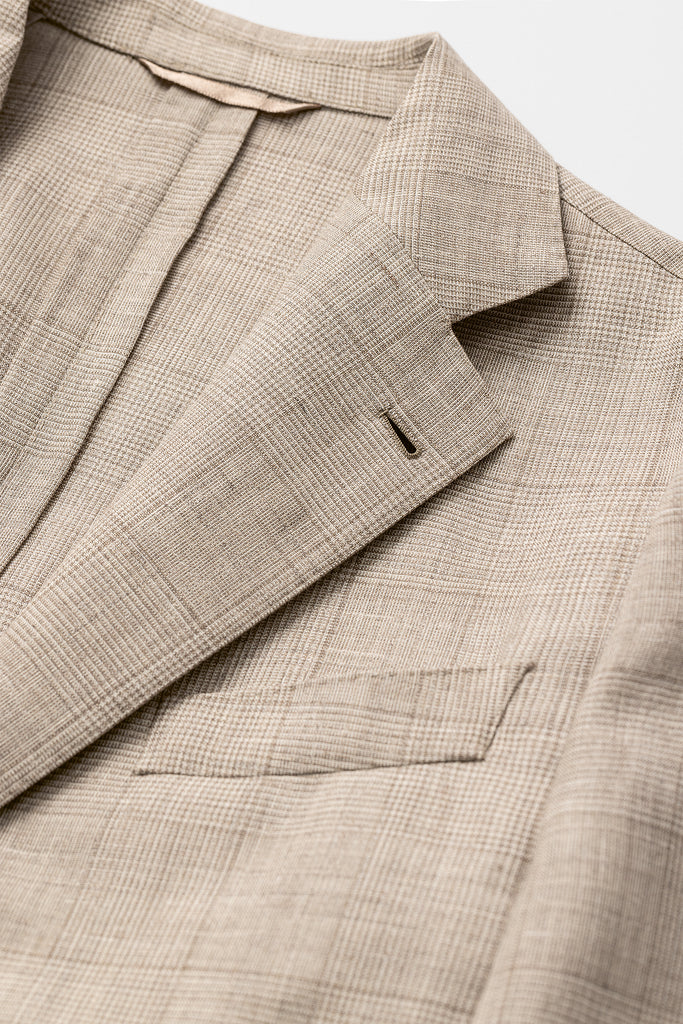 Loro Piana SUMMERTIME Light Beige Sand Tropical Wool, Silk & Linen with Glencheck