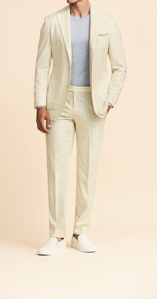 Drago Ivory Wool & Silk Plain Weave with Tonal Pencil Stripe