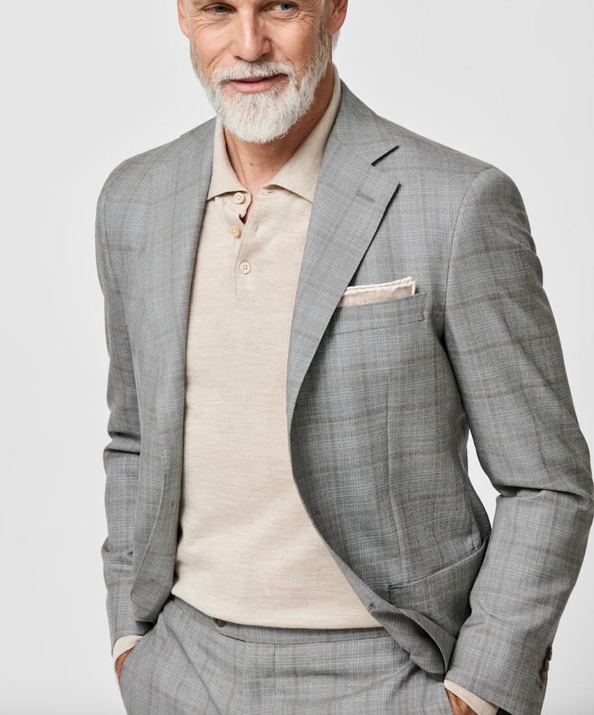 Fratelli Tallia Di Delfino Grey S130 Merino Wool Check with Brown Windowpane