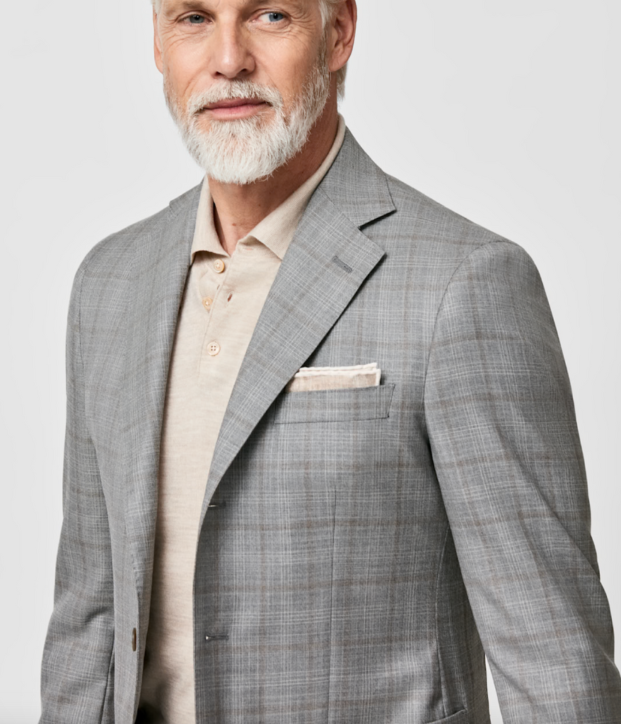 Fratelli Tallia Di Delfino Grey S130 Merino Wool Check with Brown Windowpane