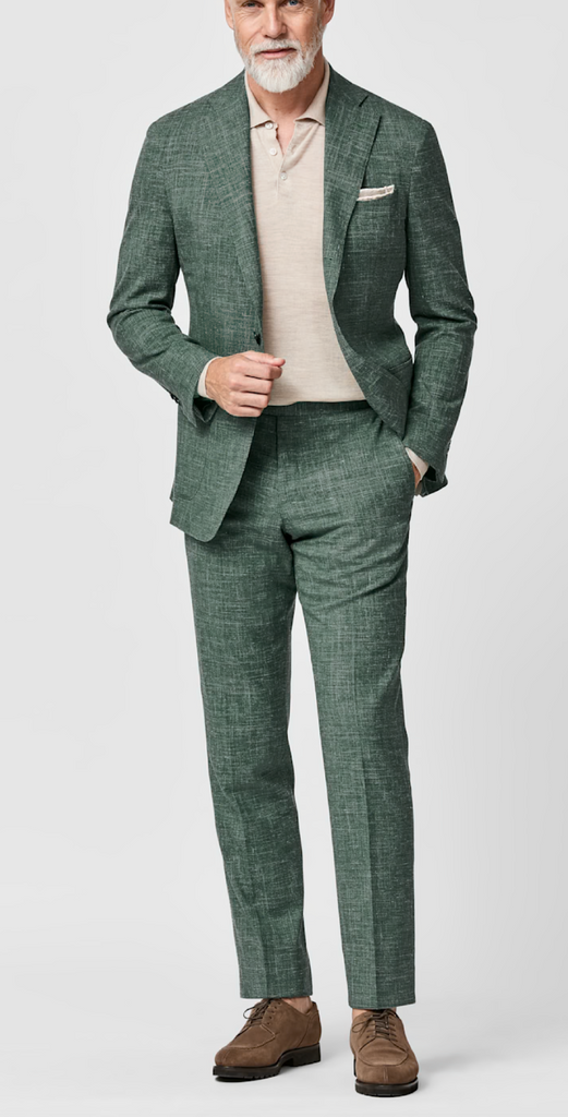 Loro Piana MOVE Green Stretch Merino Wool, Silk & Linen Plain Tropical Weave