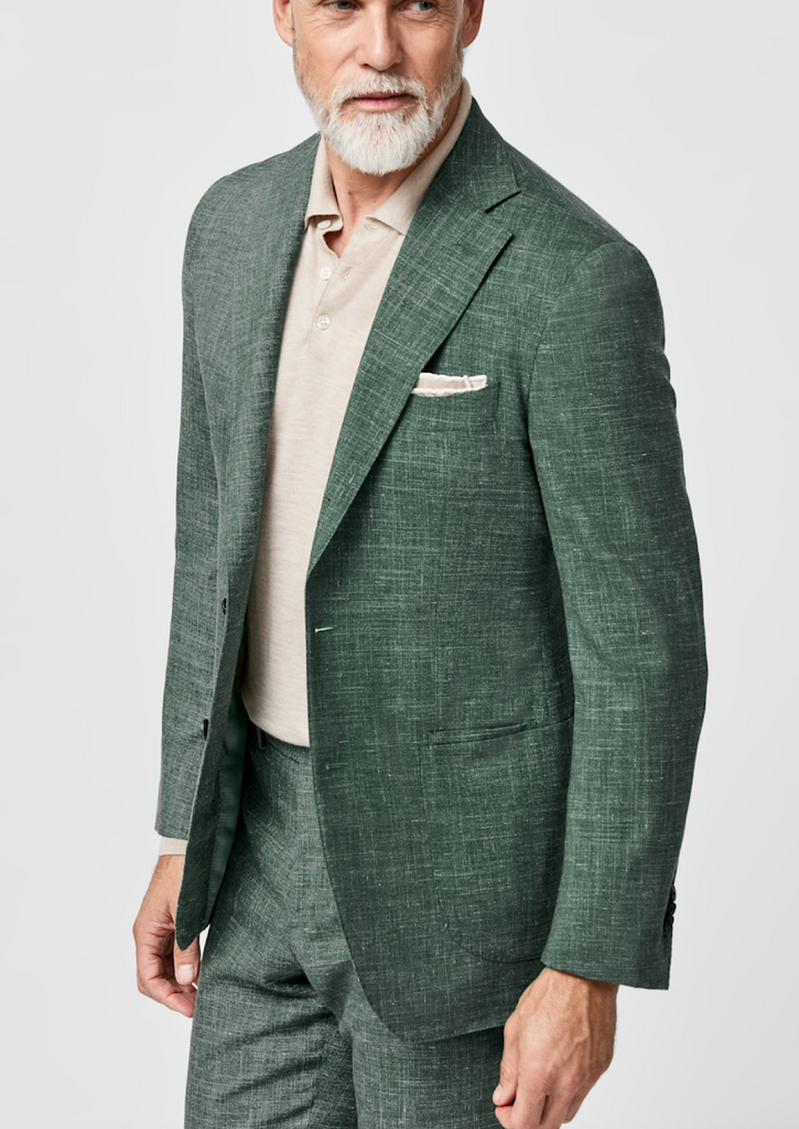 Loro Piana MOVE Green Stretch Merino Wool, Silk & Linen Plain Tropical Weave