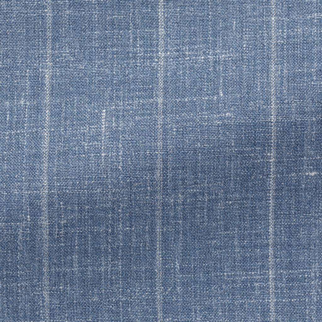 Loro Piana SUMMERTIME Slate Blue Merino Wool, Silk & Linen Plain Weave with Pencil Stripe