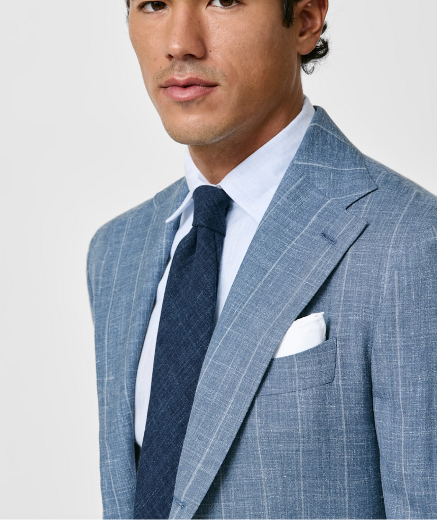 Loro Piana SUMMERTIME Slate Blue Merino Wool, Silk & Linen Plain Weave with Pencil Stripe