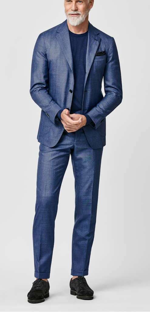 Fratelli Tallia Di Delfino Delfino Dark Napoli Blue S130 Merino Wool with Micro Check