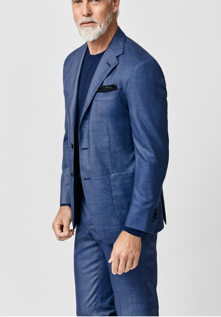 Fratelli Tallia Di Delfino Delfino Dark Napoli Blue S130 Merino Wool with Micro Check