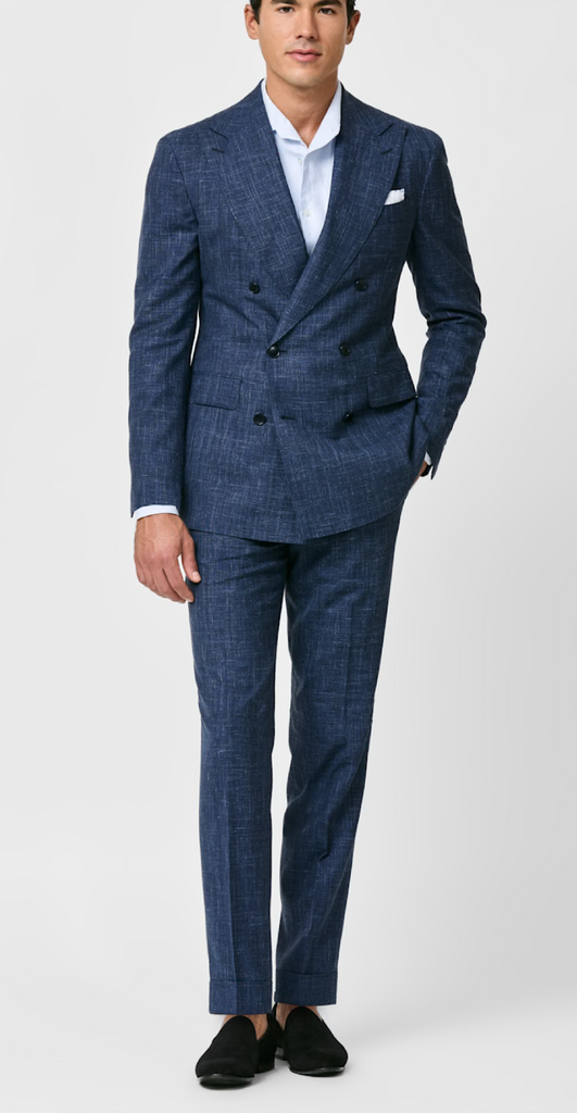 Loro Piana SUMMERTIME Navy & Midnight Blue Wool, Silk & Linen Glencheck Tropical Weave
