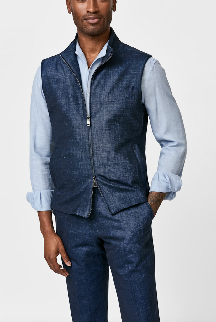 Loro Piana JERSELY Indigo Jersey Stretch Wool, Silk & Linen Twill