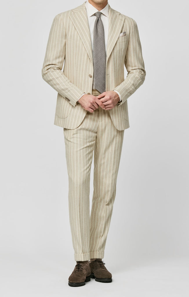 Ferla Sand Stretch Baby Alpaca & Merino Wool with Ivory Stripes