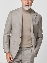 Loro Piana FAVOLA Taupe Merino Wool & Cashmere with Chalk Stripe