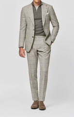 Drago Beige S130 Natural Bi Stretch Wool Flannel With Brown Windowpane Inspiration