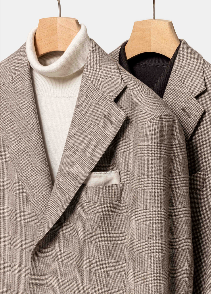 Loro Piana JERSELY Taupe & Ivory Stretch Merino Wool Micro Glencheck