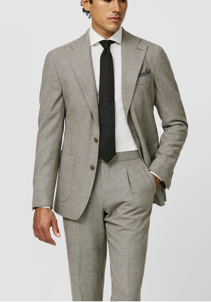 Loro Piana JERSELY Taupe & Ivory Stretch Merino Wool Micro Glencheck