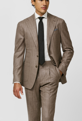 Loro Piana PECORA NERA Light Mocha Merino Wool Twill with Light Brown Stripes