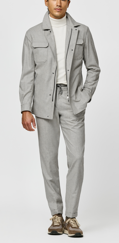 Carlo Barbera Bone & Greige Merino Wool & Cashmere Plain Weave