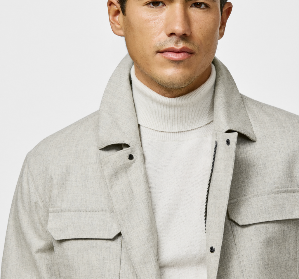 Carlo Barbera Bone & Greige Merino Wool & Cashmere Plain Weave