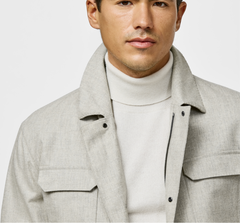 Carlo Barbera Bone & Greige Merino Wool & Cashmere Plain Weave