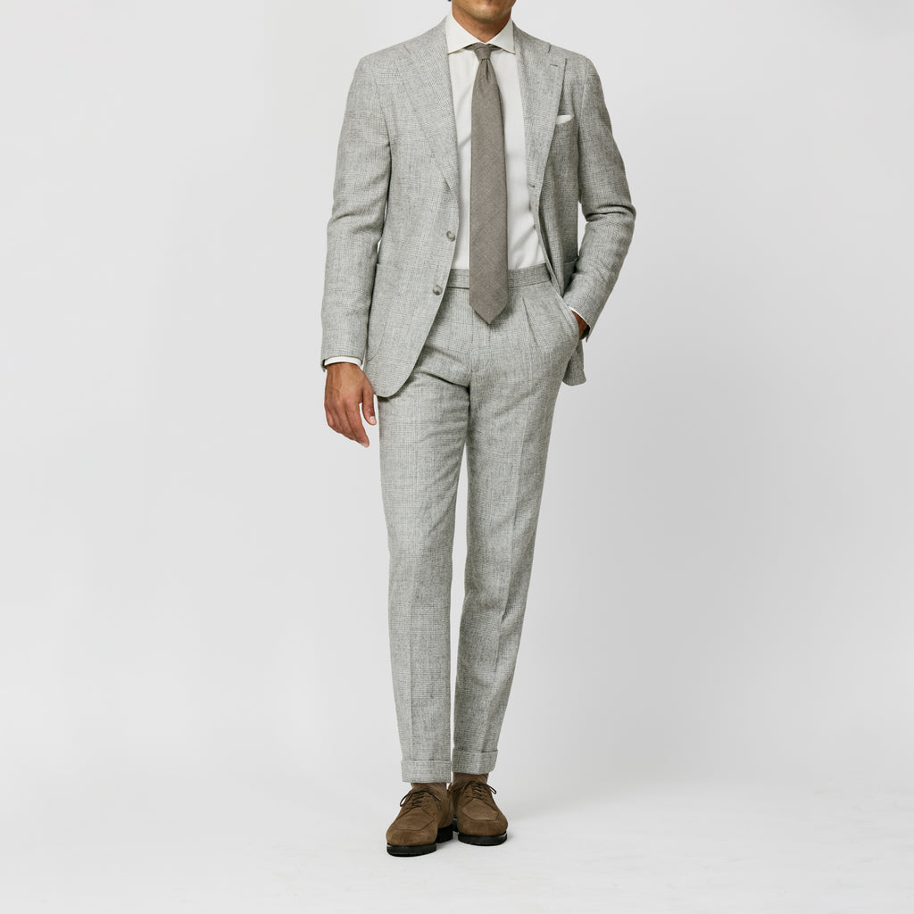 Ferla Light Grey & Ivory Merino Wool & Baby Alpaca Blend Glencheck