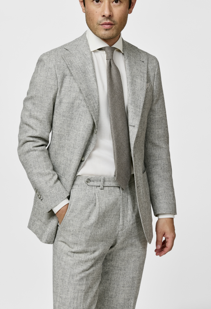 Ferla Light Grey & Ivory Merino Wool & Baby Alpaca Blend Glencheck