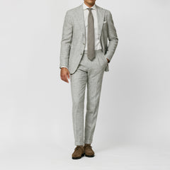 Ferla Light Grey & Ivory Merino Wool & Baby Alpaca Blend Glencheck