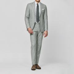 Carlo Barbera Stone Grey Merino Wool & Cashmere Flannel with Chalk Stripe