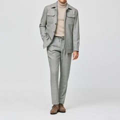 Loro Piana JERSELY Mixed Grey Stretch Merino Wool Glencheck with Light Pink Overcheck