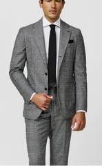 Loro Piana FAVOLA Black & White Merino Wool & Cashmere Glencheck with Cobalt Blue Windowpane