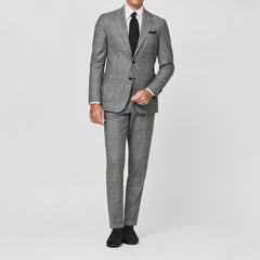 Loro Piana FAVOLA Black & White Merino Wool & Cashmere Glencheck with Cobalt Blue Windowpane