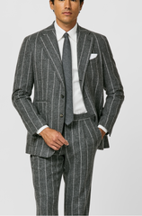 Ferla Dark Grey Mélange Baby Alpaca & Merino Wool Flannel with Ice Grey Stripes