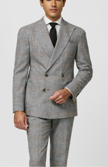 Ferla Light Grey Melange Merino Wool & Baby Alpaca Blend with Mid Grey & Cinnamon Glencheck