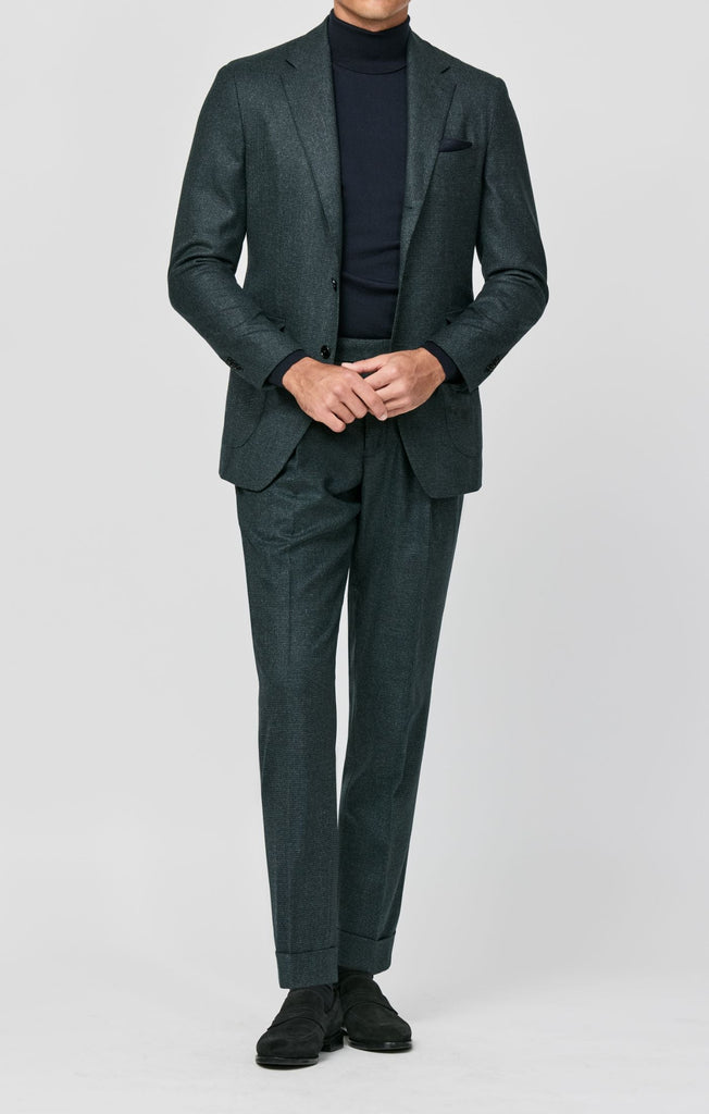 Loro Piana MOOVING Bottle Green Natural Stretch S120 Merino Wool Micro Houndstooth