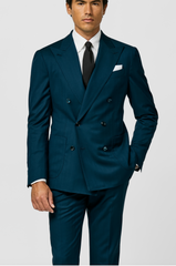 Drago Petrol Natural Bi Stretch S130 Wool Solaro Herringbone