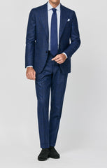 Loro Piana Royal Blue S120 Natural Stretch Wool Glencheck With Windowpane Inspiration