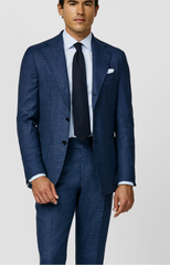 Loro Piana MOOVING Neapolitan Blue Natural Stretch S120 Merino Wool Micro Houndstooth