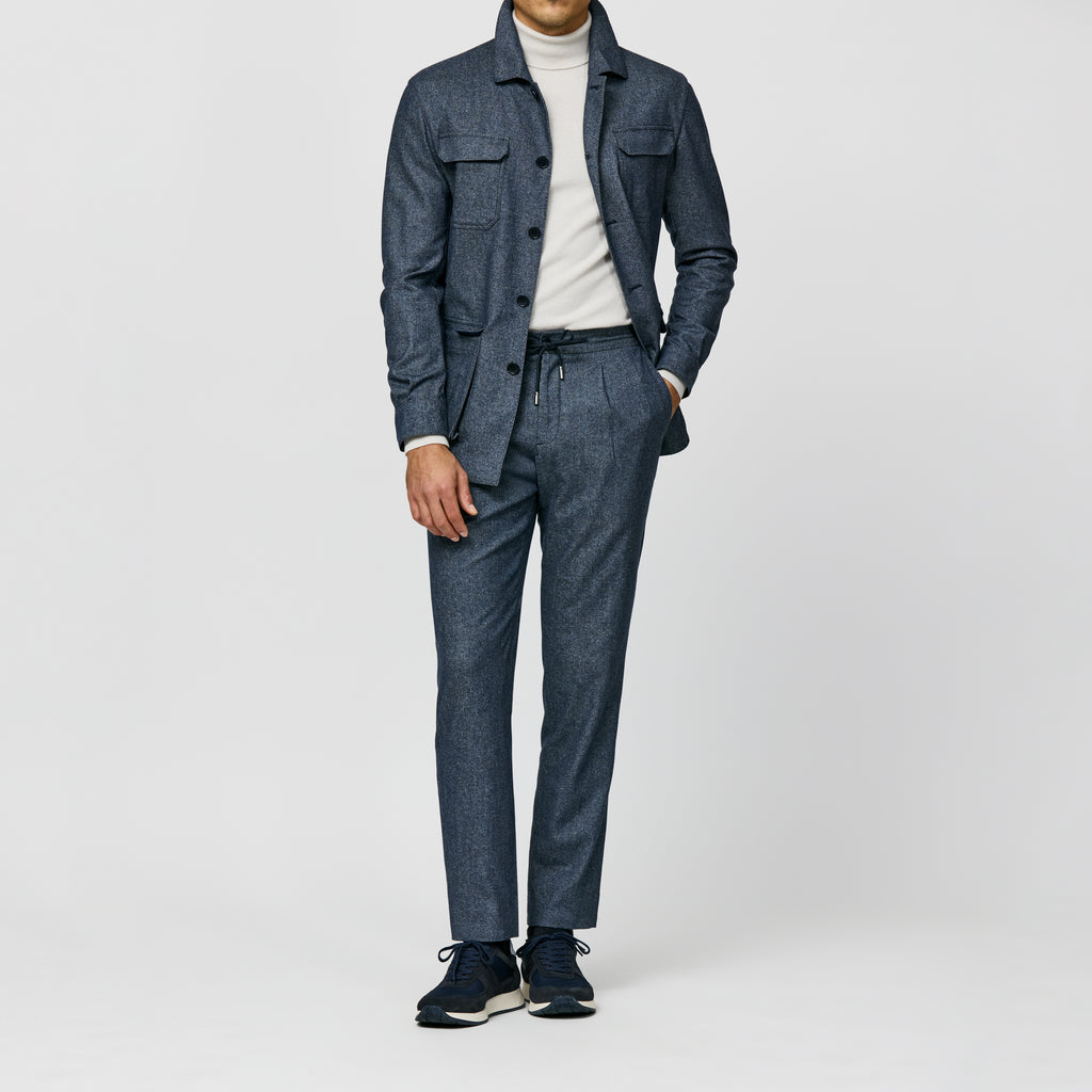 Botto Giuseppe Denim Blue Stretch Wool, Cotton & Cashmere Twill Flannel