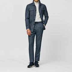 Botto Giuseppe Denim Blue Stretch Wool, Cotton & Cashmere Twill Flannel