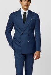 Drago Neapolitan Blue Natural Bi Stretch S130 Wool Solaro Herringbone