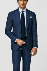 Colombo Dark Slate Blue Wool & Silk with Faded Check