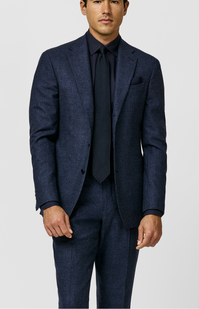 Loro Piana JERSELY Midnight & Stone Blue Stretch Merino Wool Micro Houndstooth