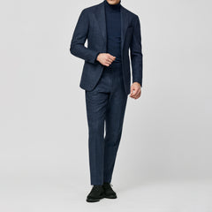 Loro Piana JERSELY Midnight & Stone Blue Stretch Merino Wool Micro Houndstooth