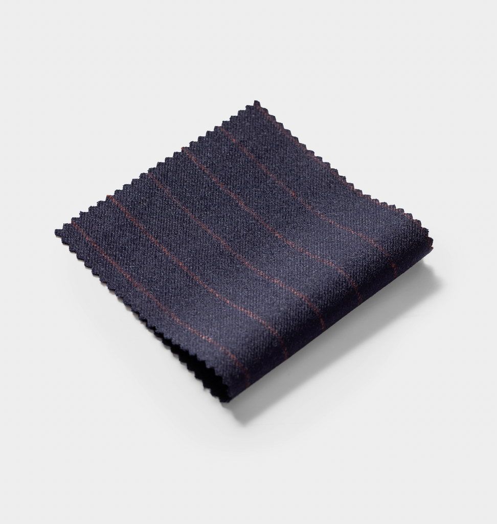 Loro Piana MOOVING Dark Indigo Stretch Merino Wool Twill with Rust Stripes