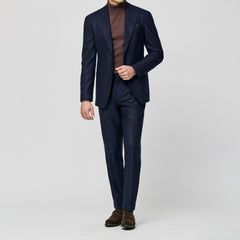 Loro Piana MOOVING Dark Indigo Stretch Merino Wool Twill with Rust Stripes
