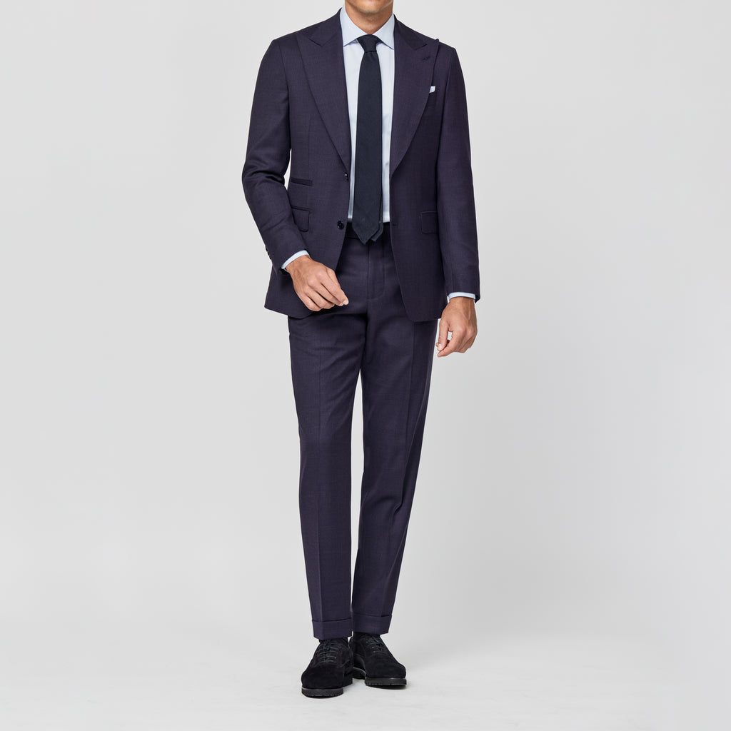 Loro Piana ZELANDER Aubergine S120 Merino Wool Glencheck