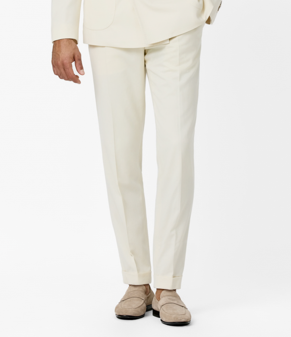 Loro Piana JERSELY Ivory Stretch Wool, Silk & Linen Twill Trousers